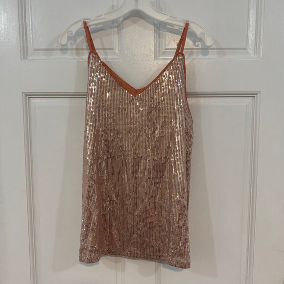 Rose gold sequined Camisole, dusty rose inner lining, (size small) - Picture 1 of 2